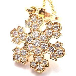 Bulgari Bvlgari Fiocco De Neve Snowflake 18k Gold Diamond Pendant Necklace Paper